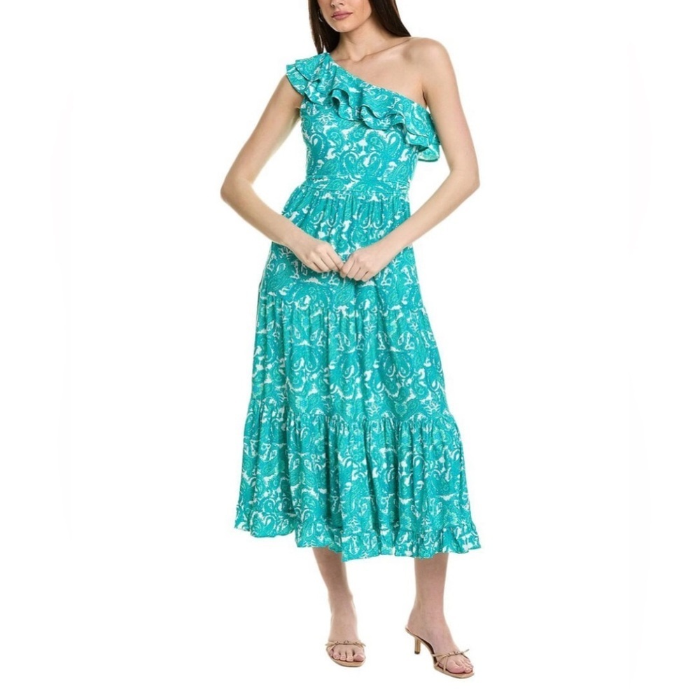 Cabana Life St Pete One-Shoulder Maxi Dress Green and White Paisley size medium